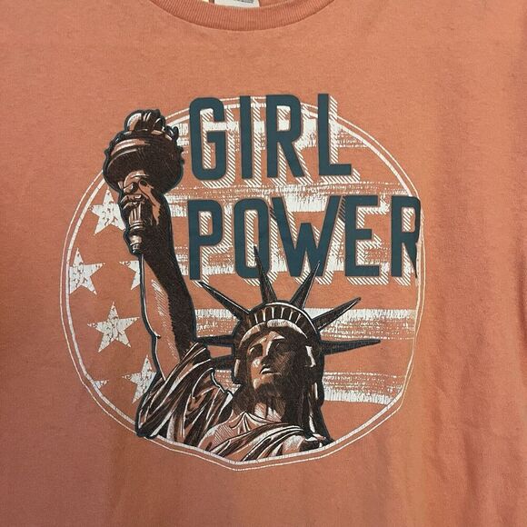Girl Power Coral Pink USA Patriot America T Shirt M Women's Delta Pro Weight - Picture 2 of 8